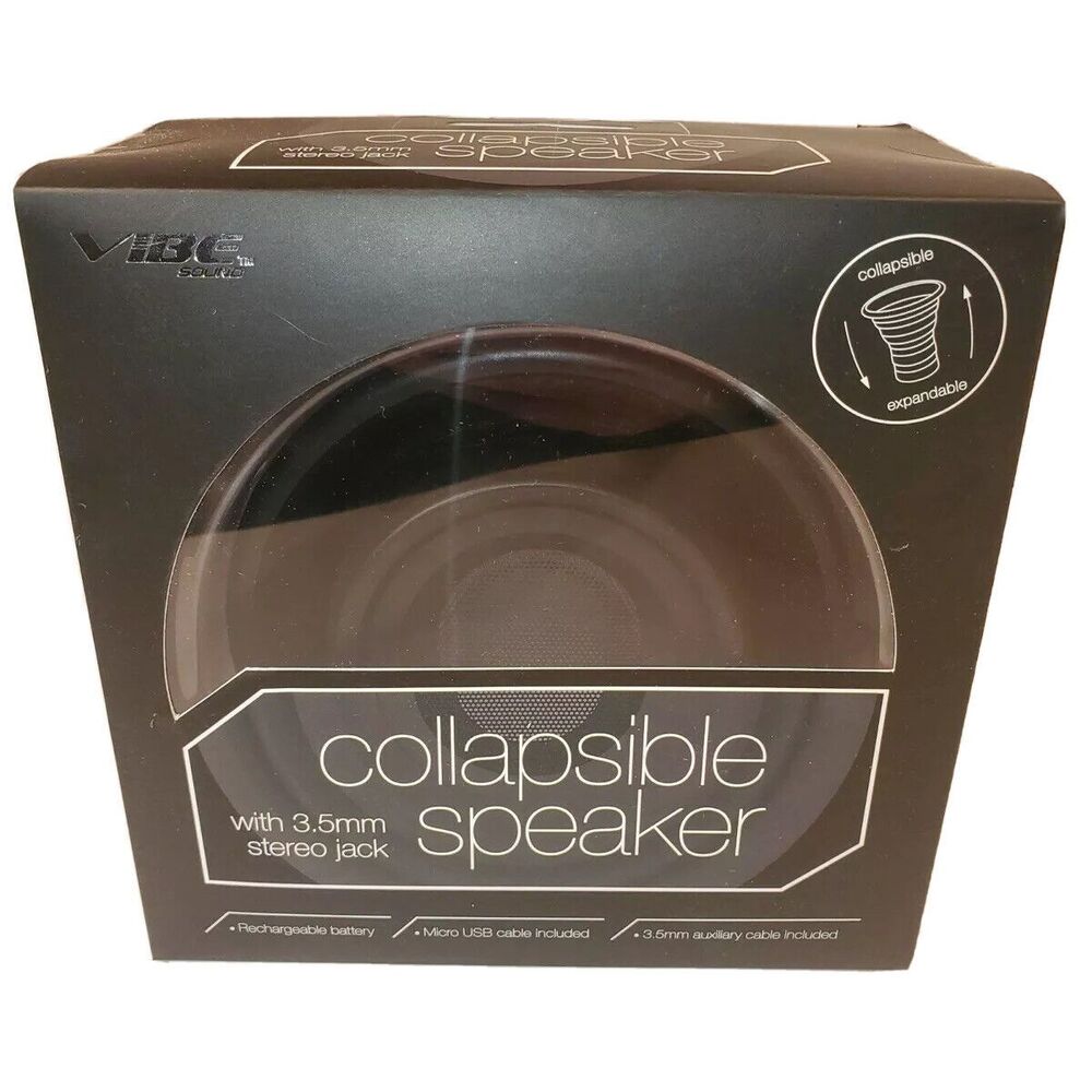 Portable Bluetooth Speaker Black w 3.5mm stereo jack Collapsible New VIBE